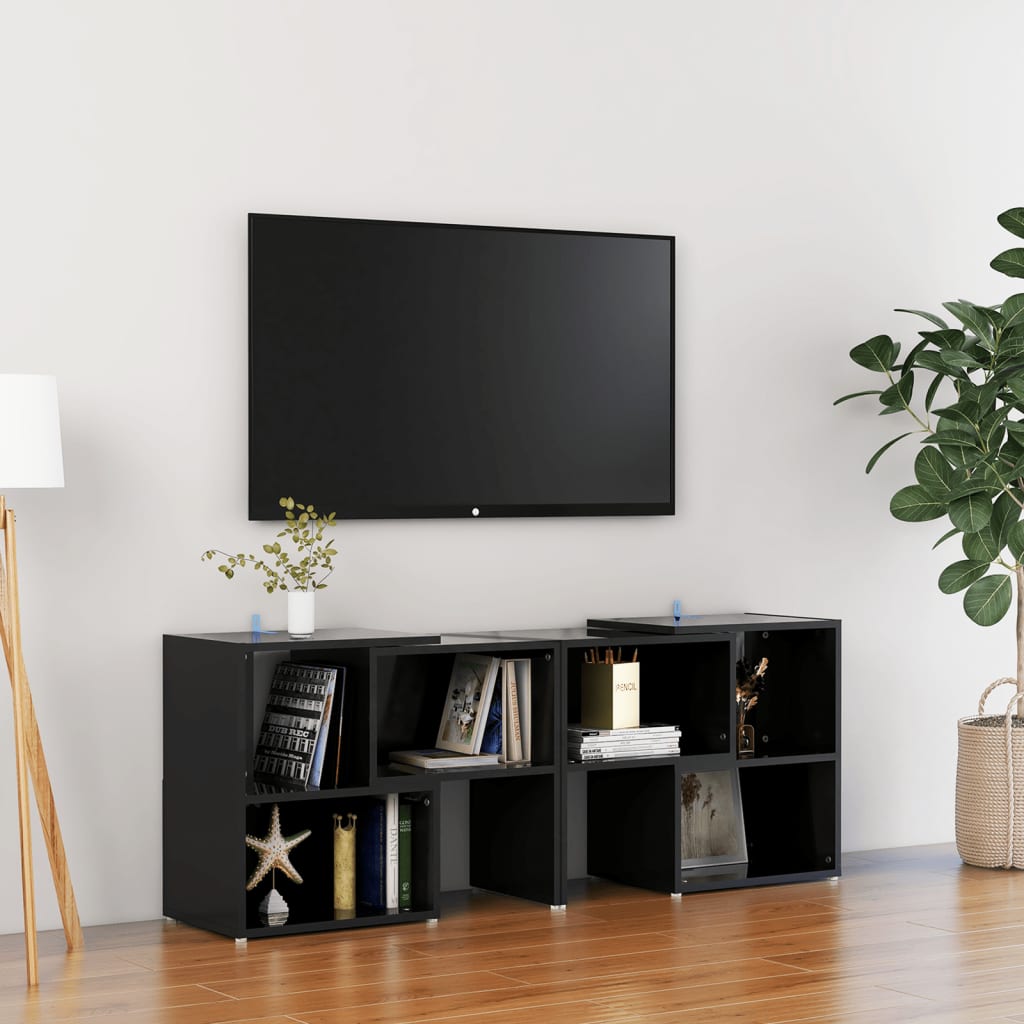 Comodă TV, negru extralucios, 104x30x52 cm, PAL