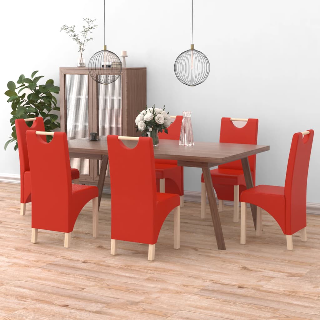 Scaune de masă, 6 buc., roșu, piele ecologică