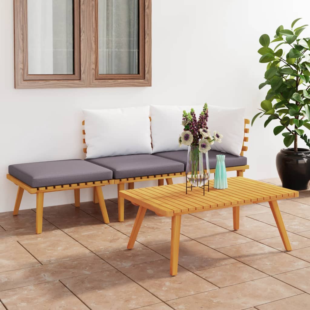 Set mobilier de grădină cu perne, 4 piese, lemn masiv acacia