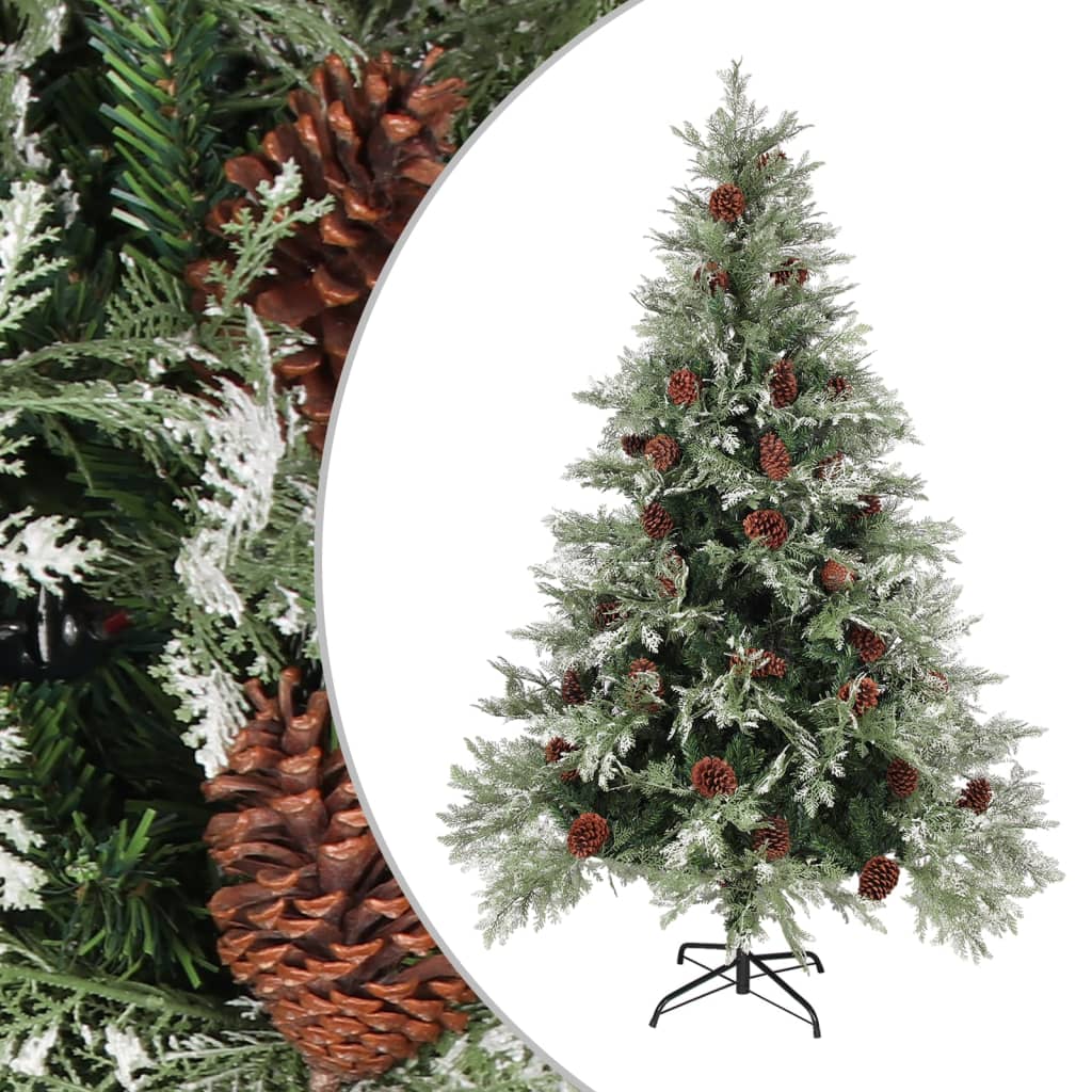 Brad de Crăciun cu conuri de pin, verde/alb, 150 cm, PVC&PE