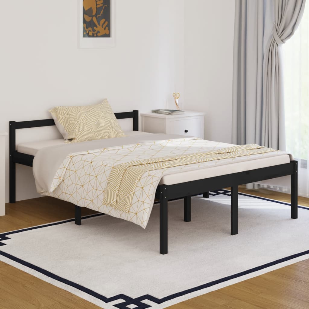 Cadru de pat dublu 4FT6,negru, 135x190 cm, lemn masiv de pin