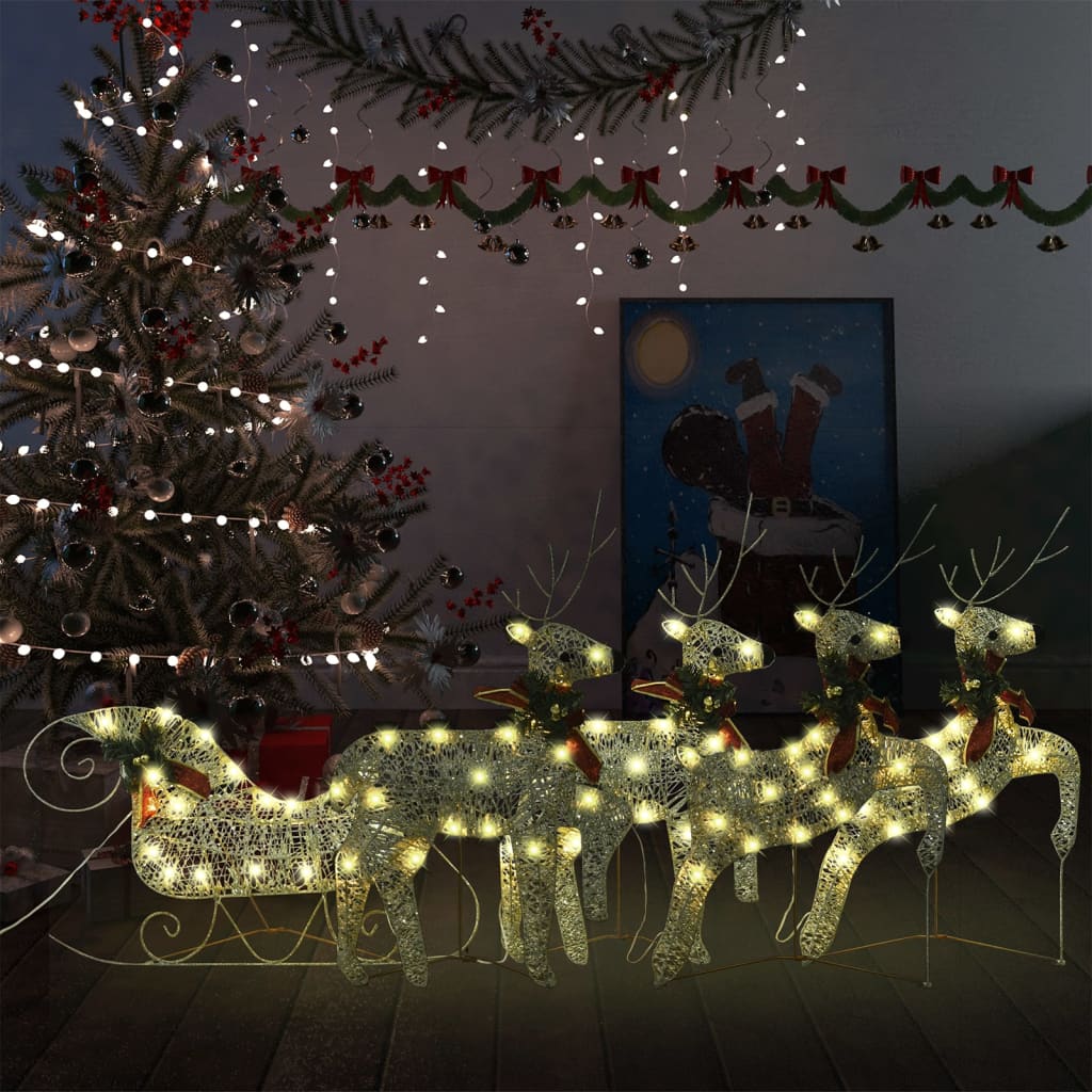 Decorațiune de Crăciun reni și sanie 100 LED-uri auriu exterior