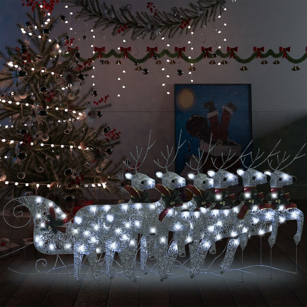 Decorațiune de Crăciun reni&sanie 140 LED-uri argintiu exterior