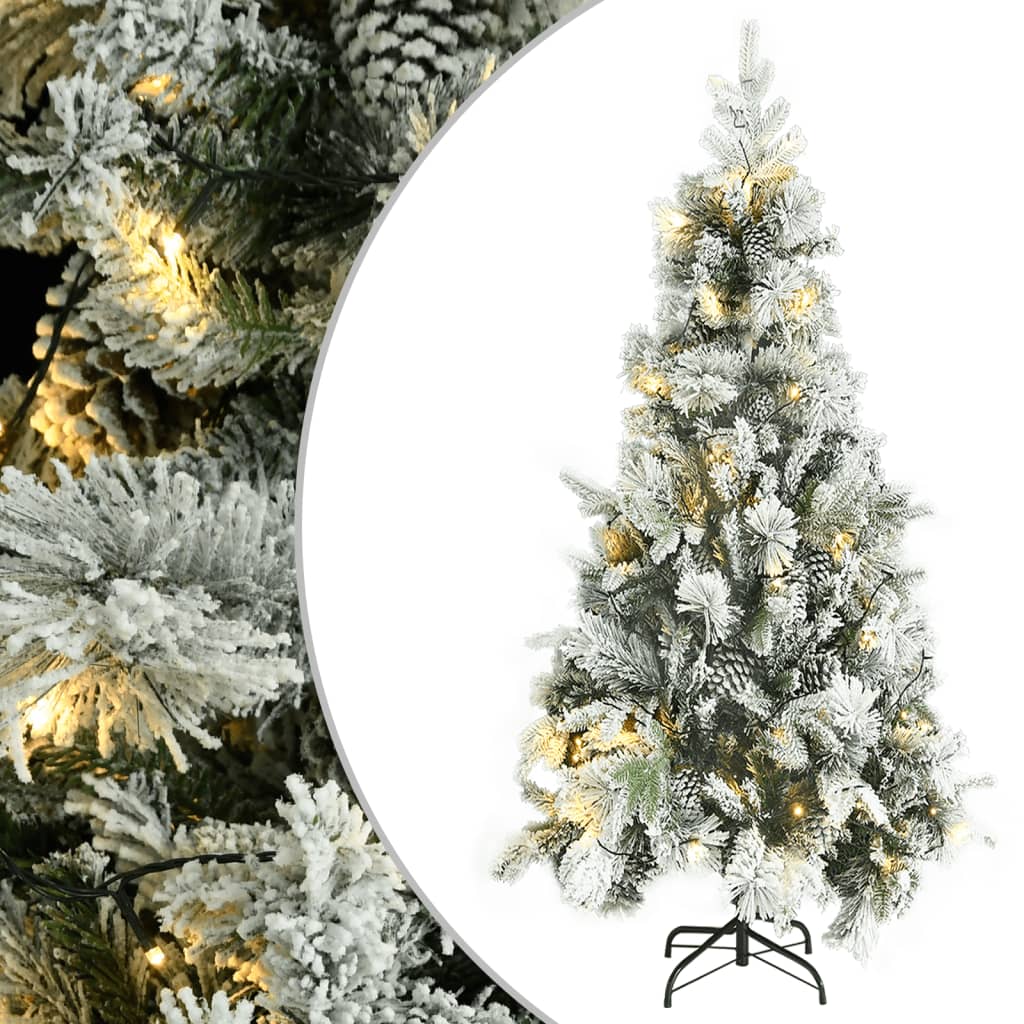Brad de Crăciun cu zăpadă & LED-uri & conuri, 225 cm, PVC & PE