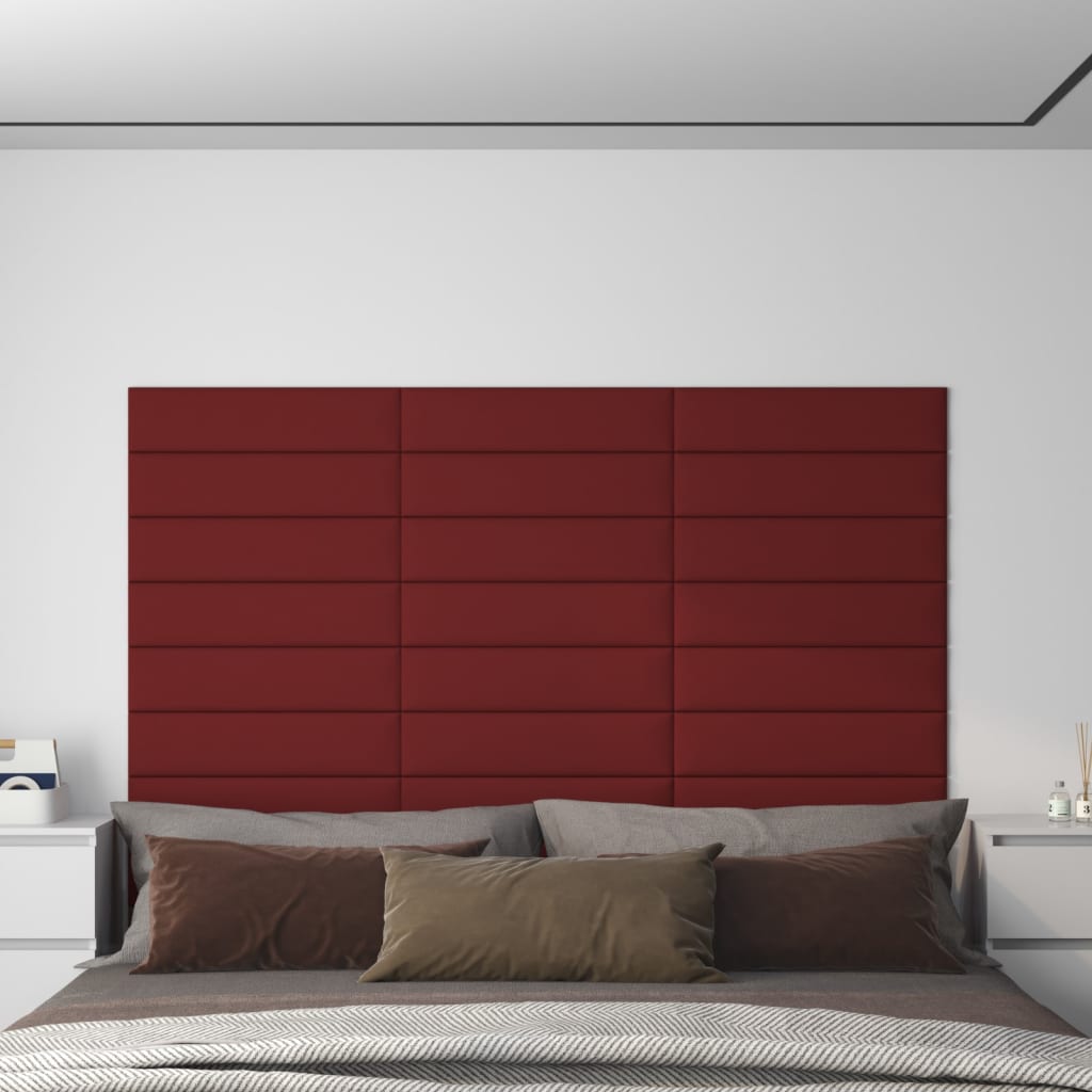 Panouri de perete, 12 buc., roșu vin, 60x15 cm, textil, 1,08 m²