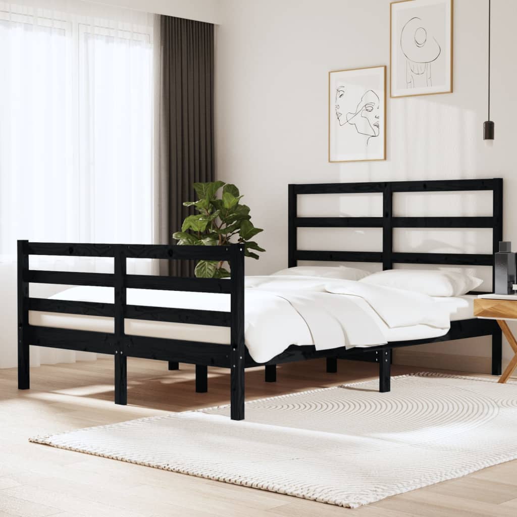 Cadru de pat dublu 4FT6, negru, 135x190 cm, lemn masiv pin