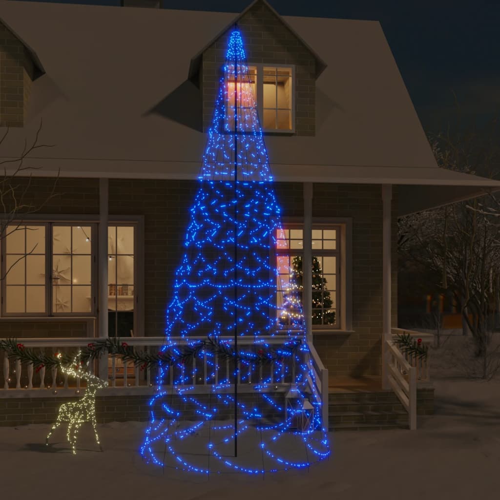 Brad de Crăciun pe catarg, 1400 LED-uri, albastru, 500 cm