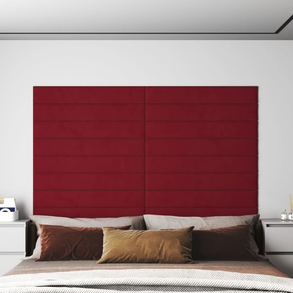 Panouri de perete 12 buc. roșu vin 90x15 cm catifea 1,62 m²