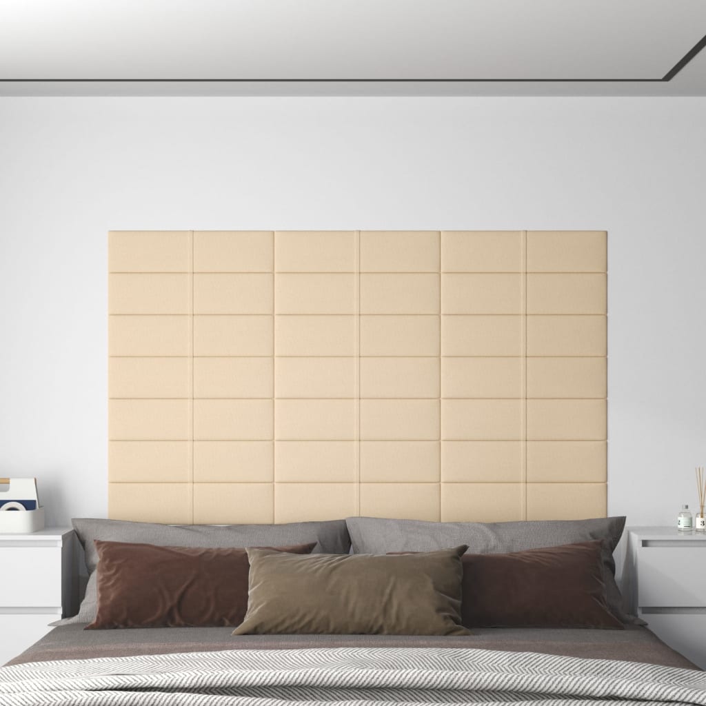 Panouri de perete, 12 buc., crem, 60x15 cm, textil, 1,08 m²