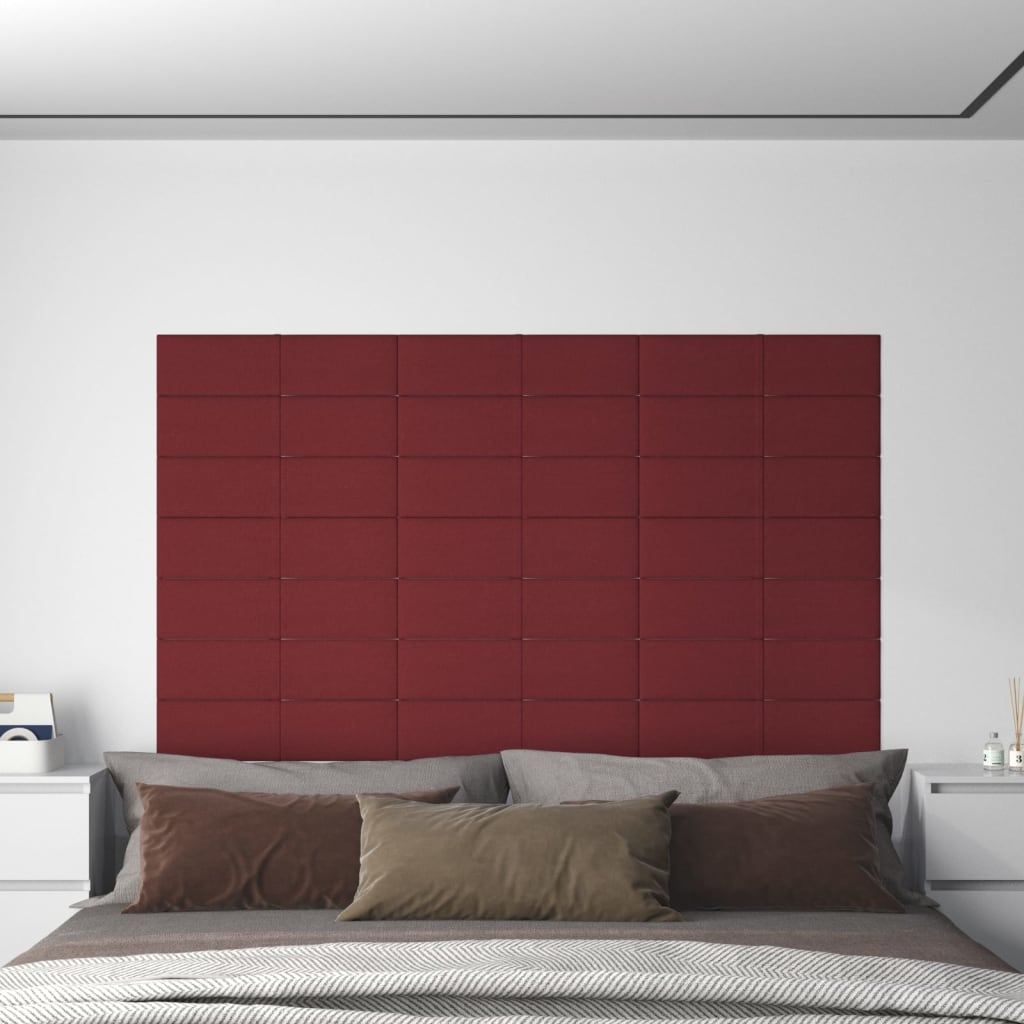 Panouri de perete, 12 buc., roșu vin, 60x15 cm, textil, 1,08 m²
