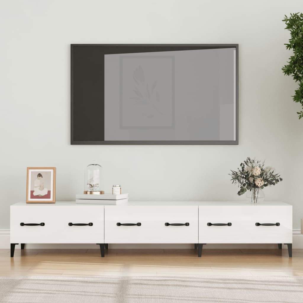 Comodă TV, alb extralucios, 150x34,5x30 cm, lemn prelucrat