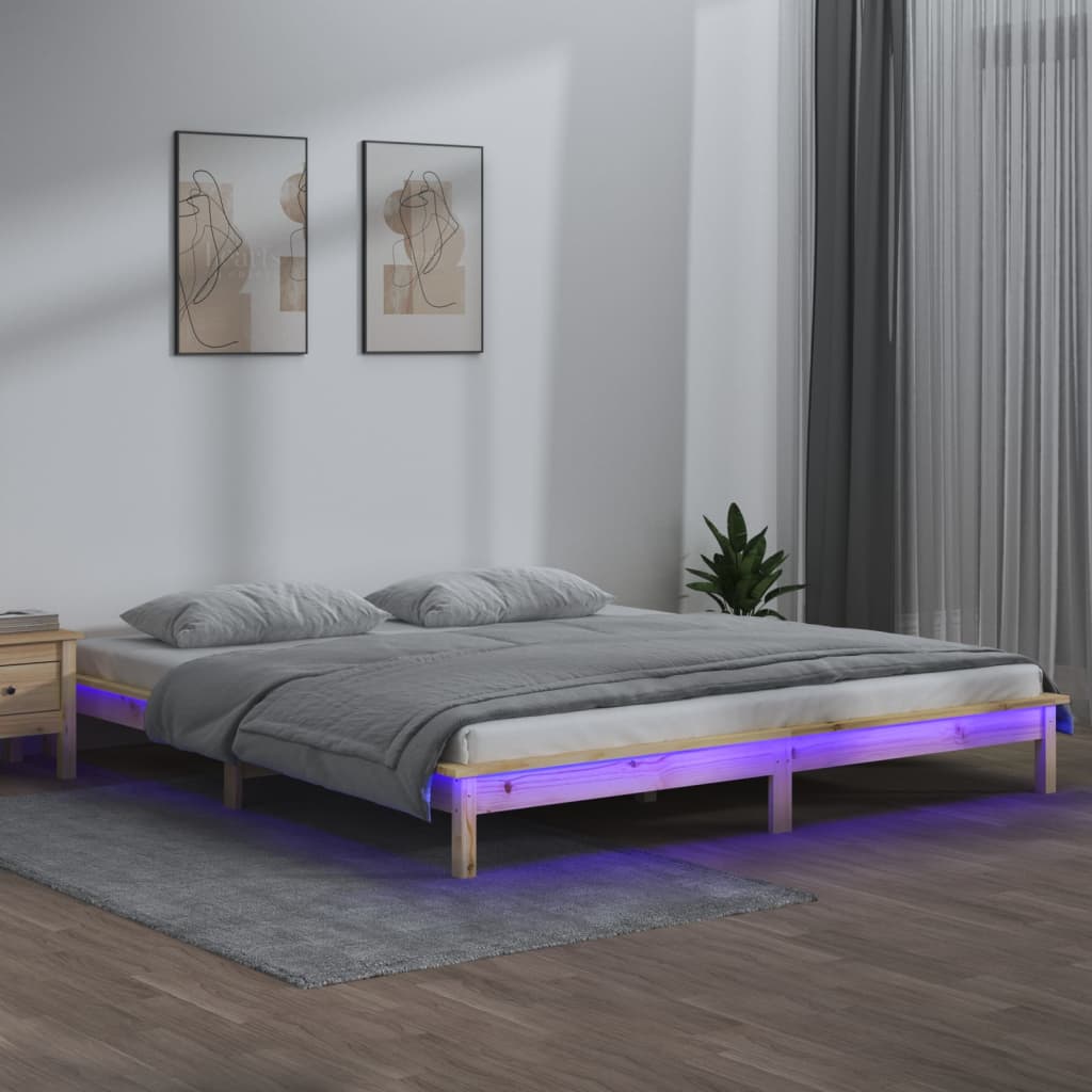 Cadru de pat cu LED, dublu 4FT6, 135x190 cm, lemn masiv