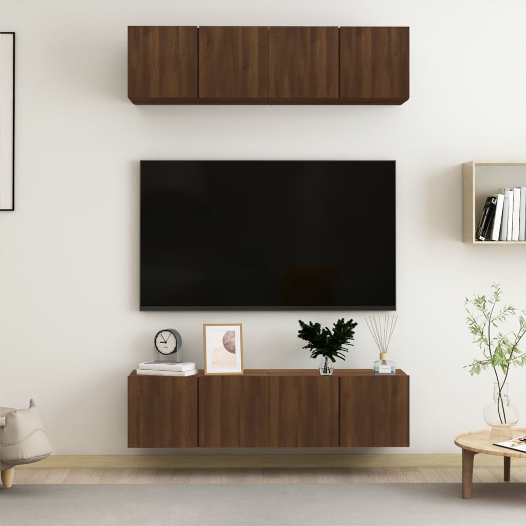 Comode TV de perete, 4 buc., stejar maro, 60x30x30 cm, lemn