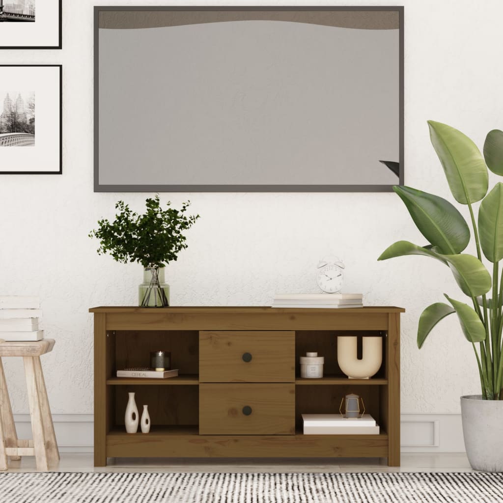 Comodă TV, maro miere, 103x36,5x52 cm, lemn masiv de pin