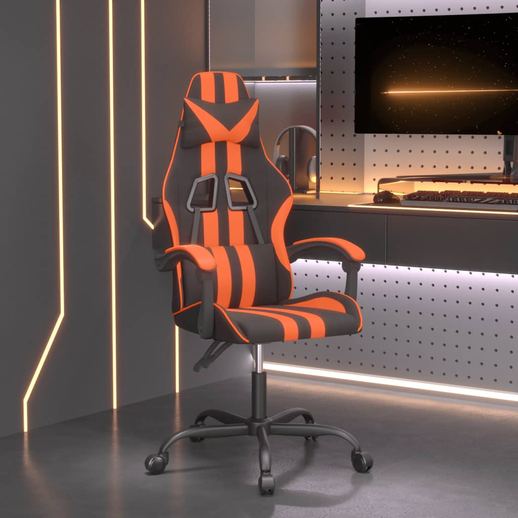 Scaun de gaming pivotant, negru și portocaliu, piele ecologică