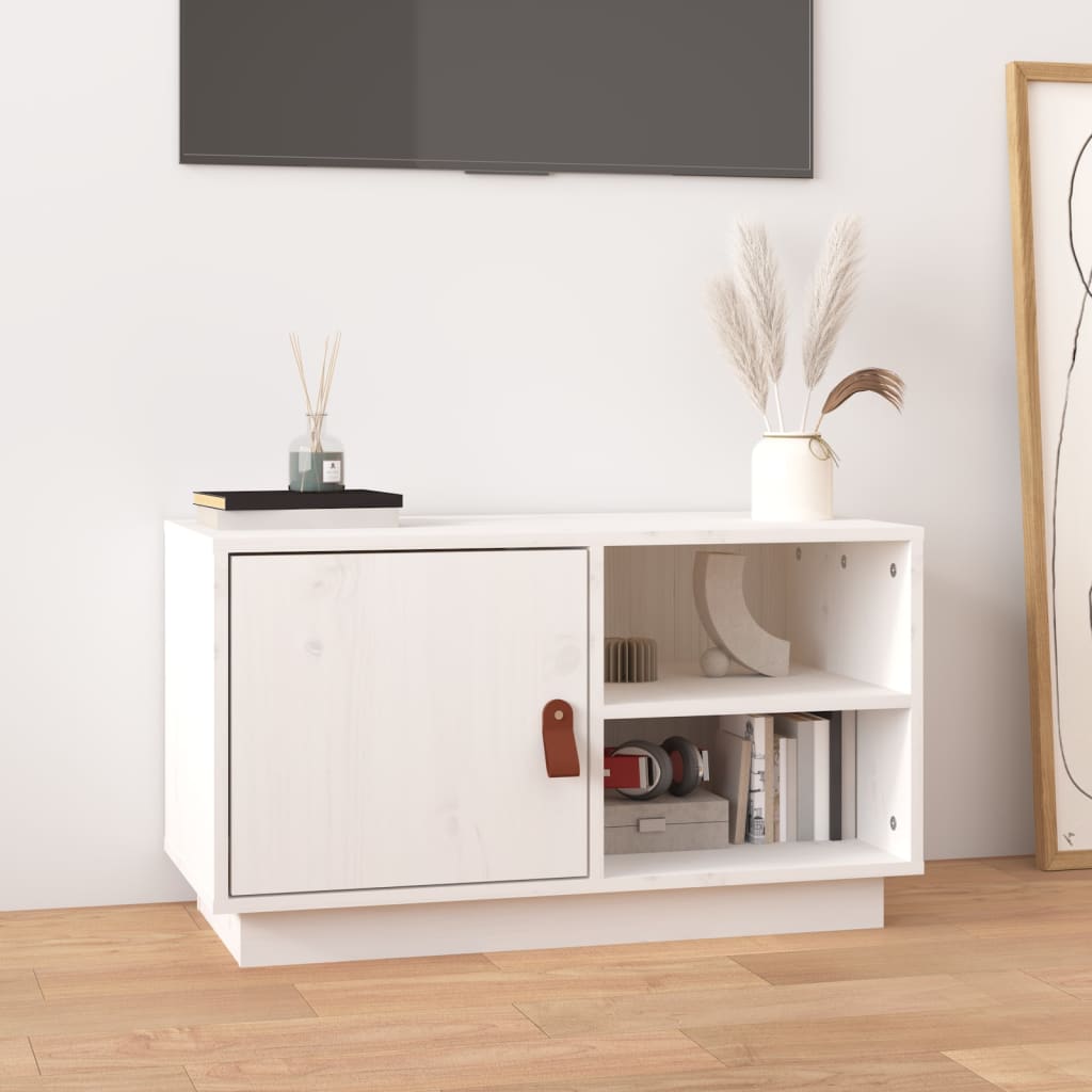 Comodă TV, alb, 70x34x40 cm, lemn masiv de pin