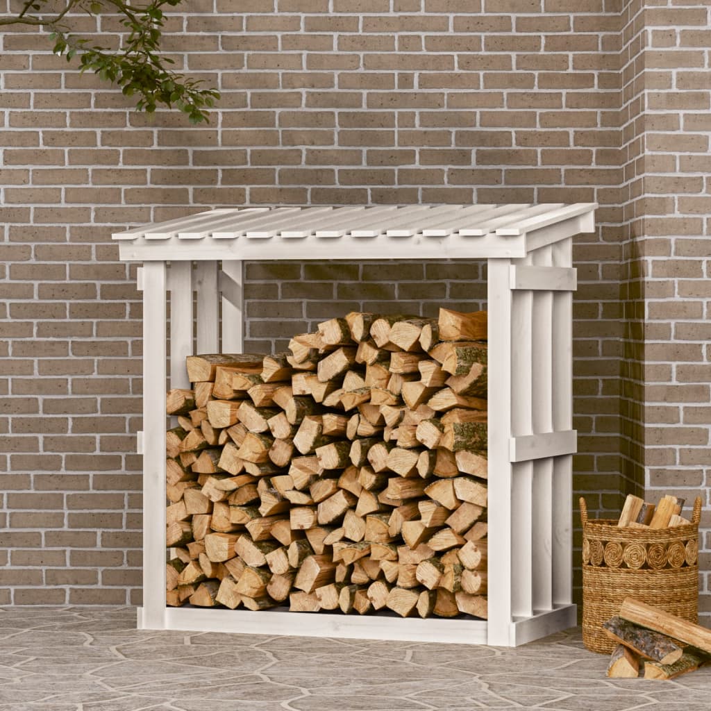 Rastel pentru lemne de foc, alb, 108x64,5x109cm, lemn masiv pin