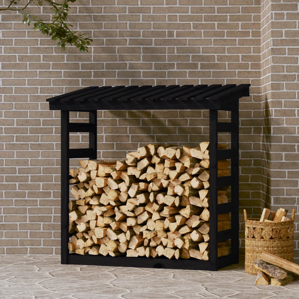 Rastel pentru lemne de foc, negru,108x64,5x110cm lemn masiv pin