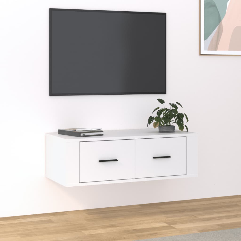 Dulap TV suspendat, alb, 80x36x25 cm, lemn compozit