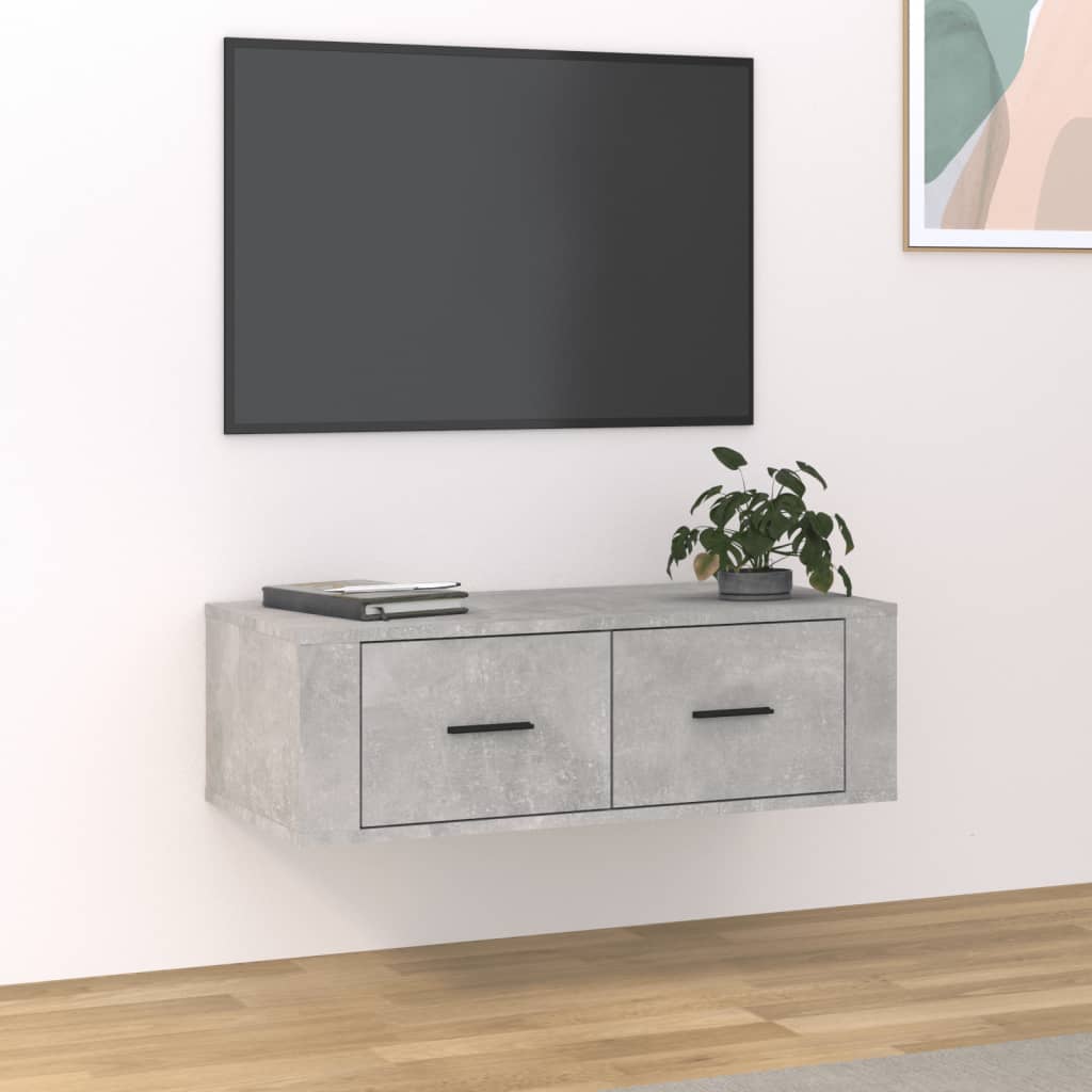 Dulap TV suspendat, gri beton, 80x36x25 cm, lemn compozit