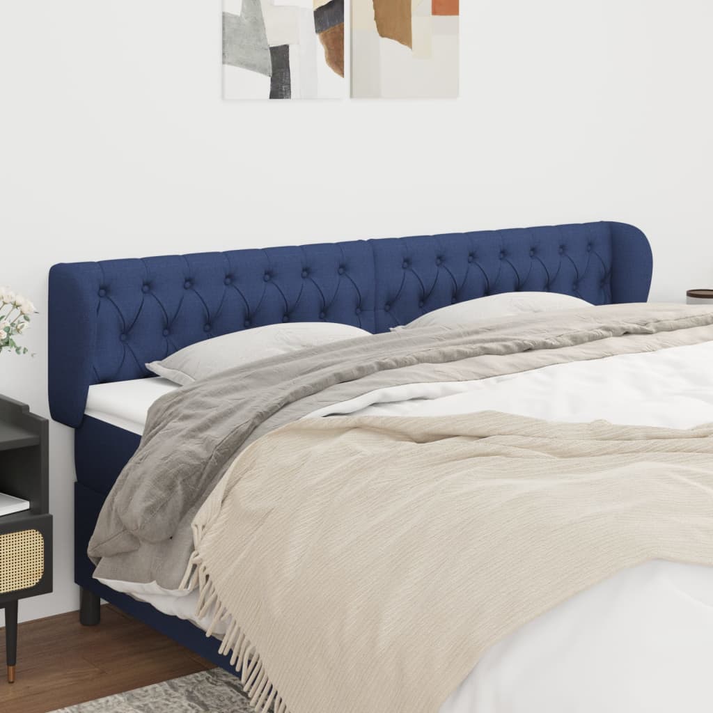 Tăblie de pat cu aripioare, albastru, 183x23x78/88 cm textil