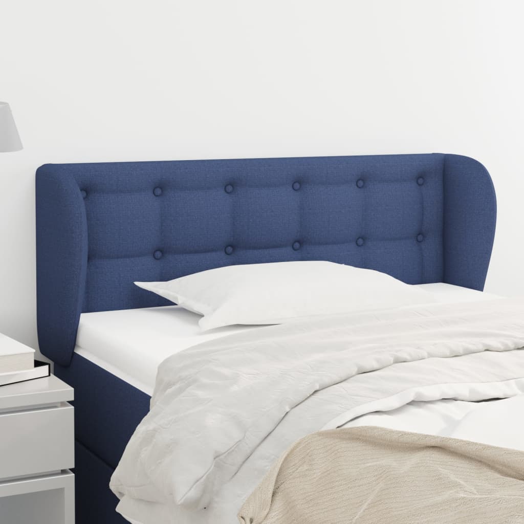 Tăblie de pat cu aripioare, albastru, 103x23x78/88 cm textil