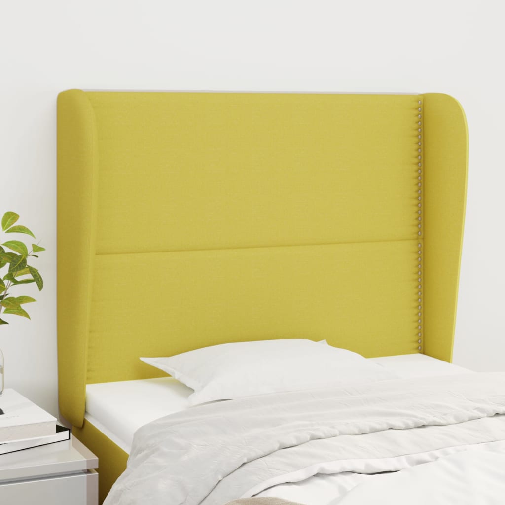 Tăblie de pat cu aripioare, verde, 83x23x118/128 cm, textil