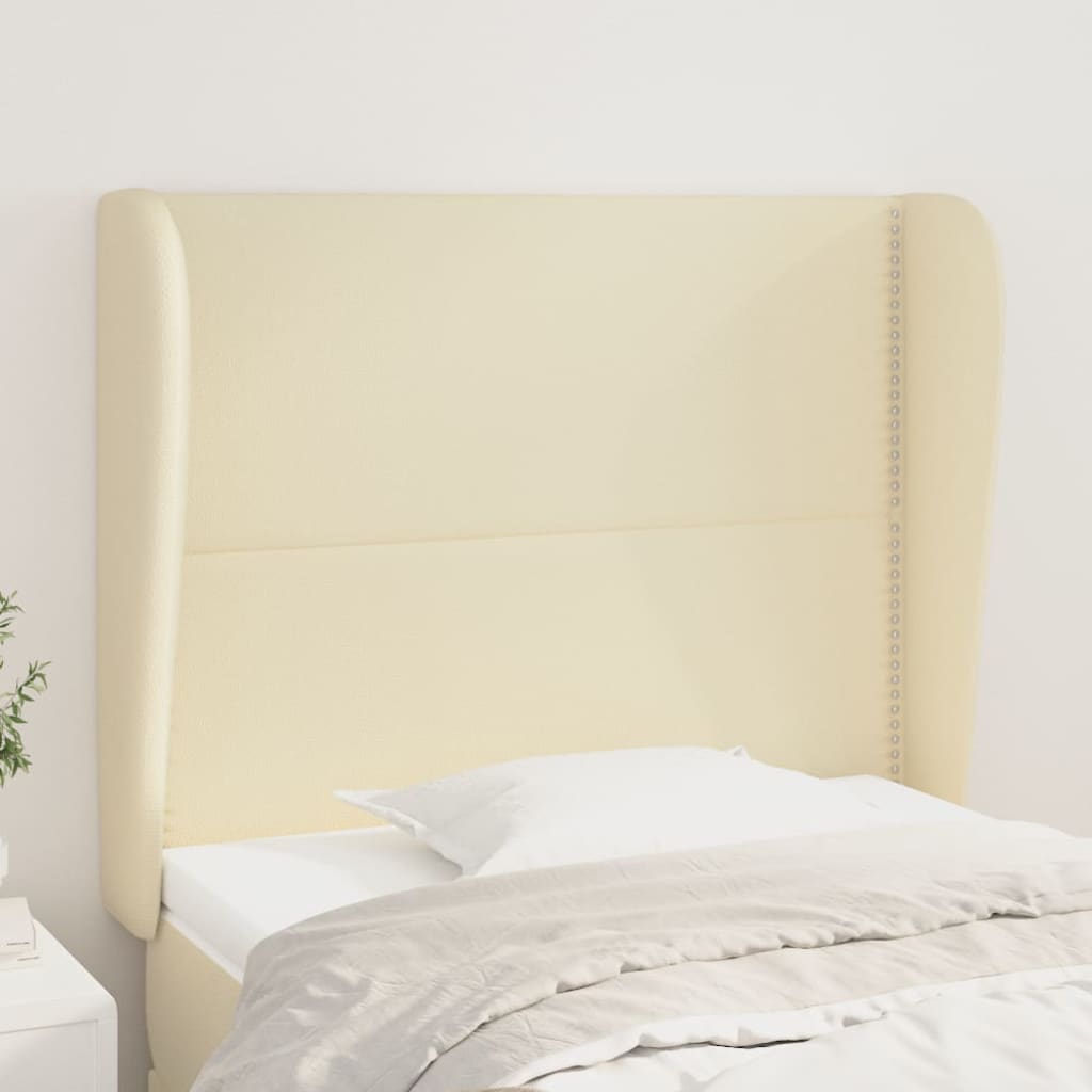 Tăblie de pat cu aripioare, crem, 103x23x118/128 cm, piele eco