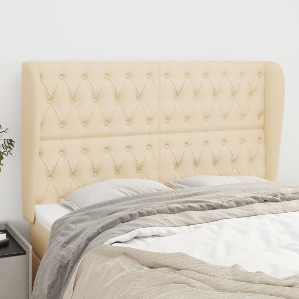 Tăblie de pat cu aripioare, crem, 163x23x118/128 cm, textil