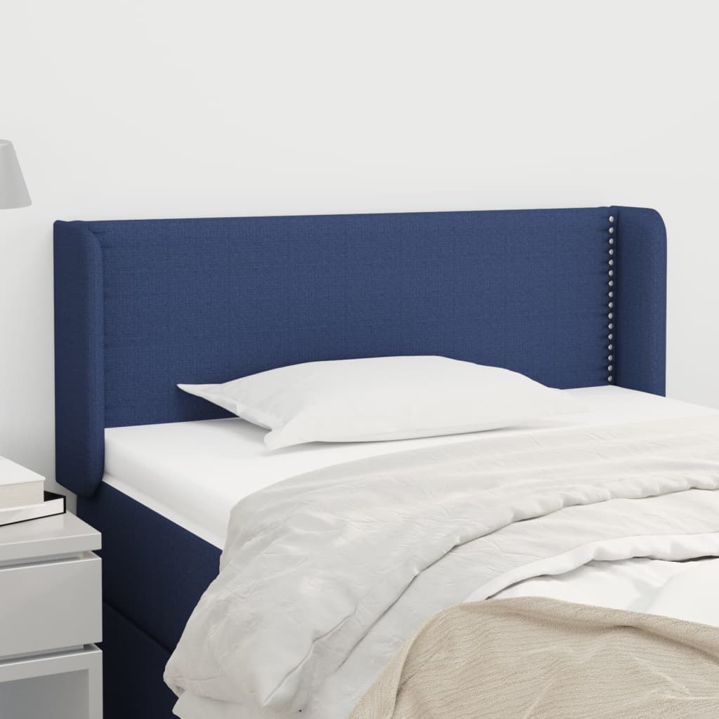 Tăblie de pat cu aripioare albastru 93x16x78/88 cm textil