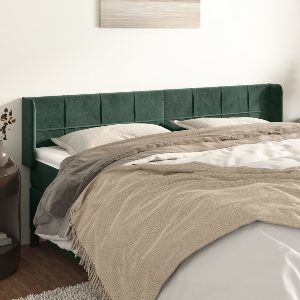 Tăblie de pat cu aripioare verde închis 163x16x78/88 cm catifea