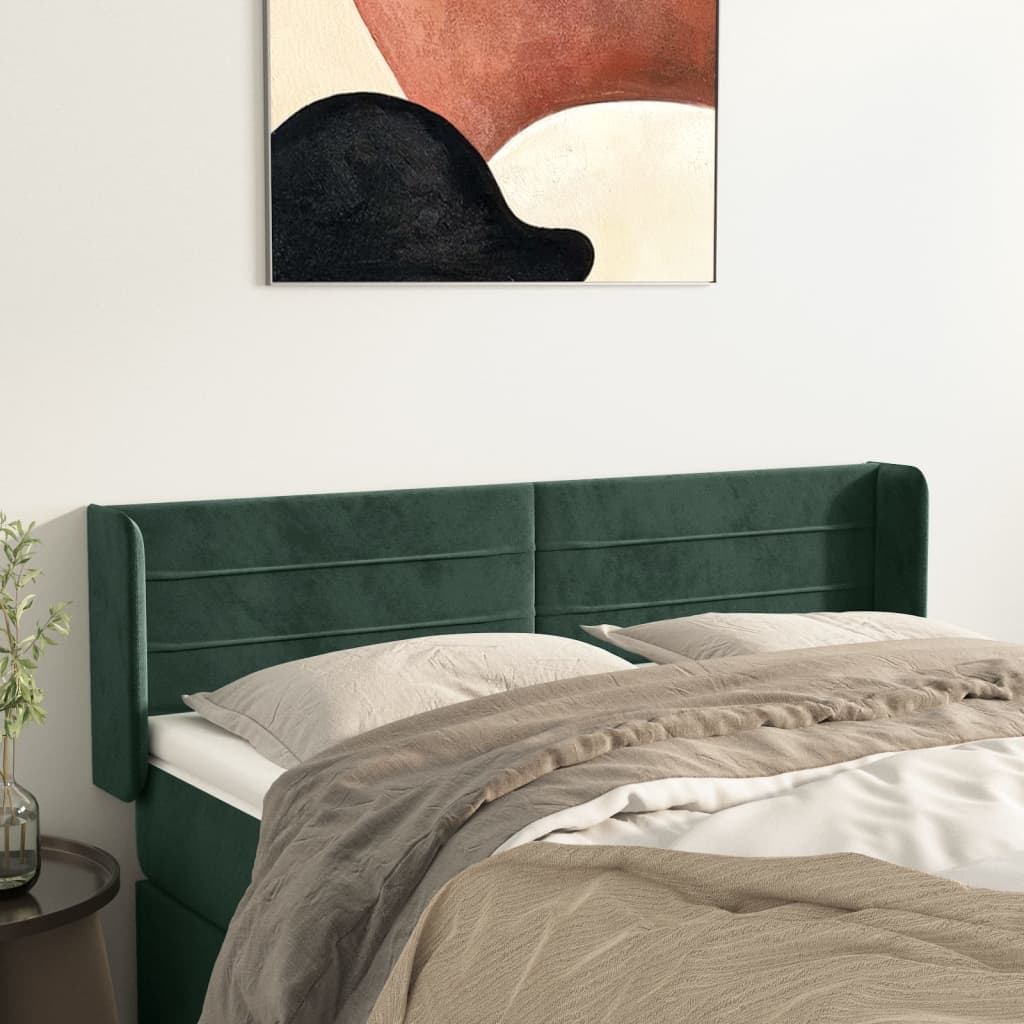 Tăblie de pat cu aripioare verde închis 147x16x78/88 cm catifea