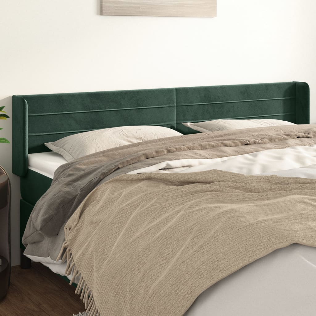 Tăblie de pat cu aripioare verde închis 163x16x78/88 cm catifea