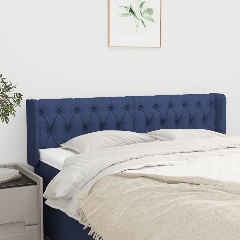 Tăblie de pat cu aripioare albastru 163x16x78/88 cm textil