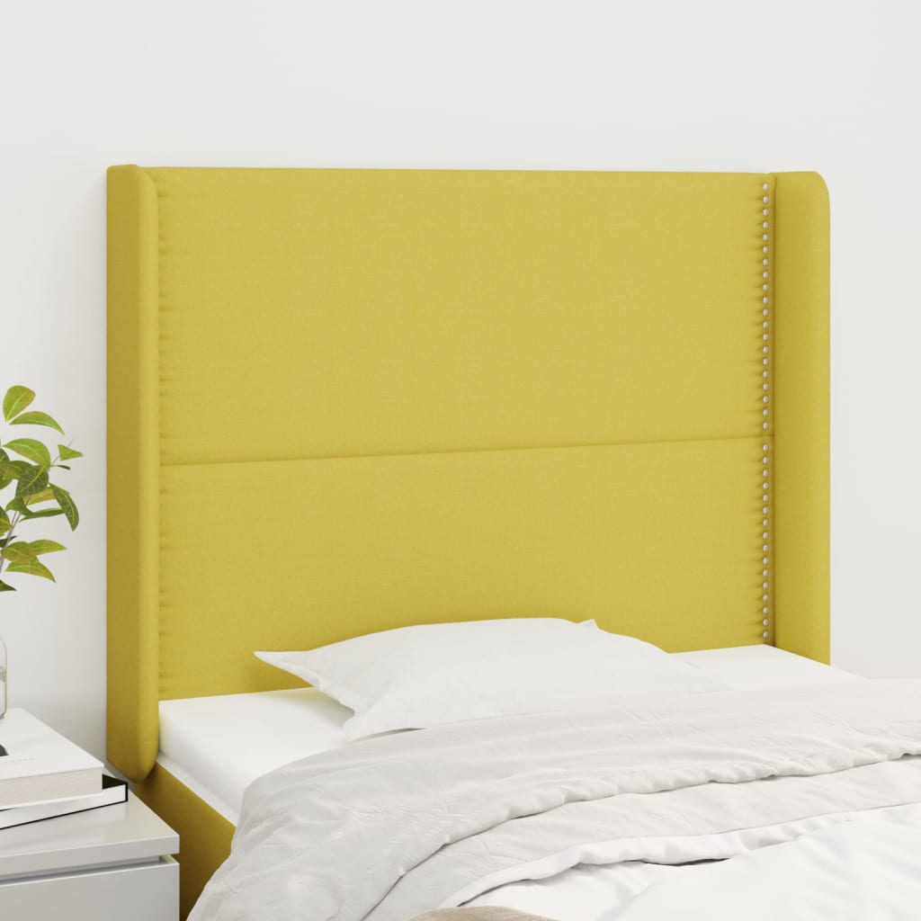 Tăblie de pat cu aripioare, verde, 83x16x118/128 cm, textil