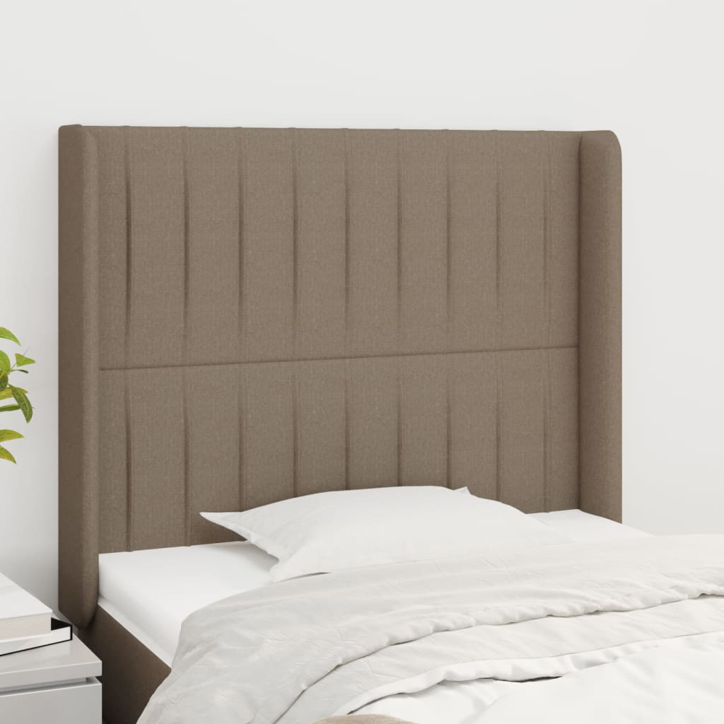 Tăblie de pat cu aripioare gri taupe 103x16x118/128 cm textil