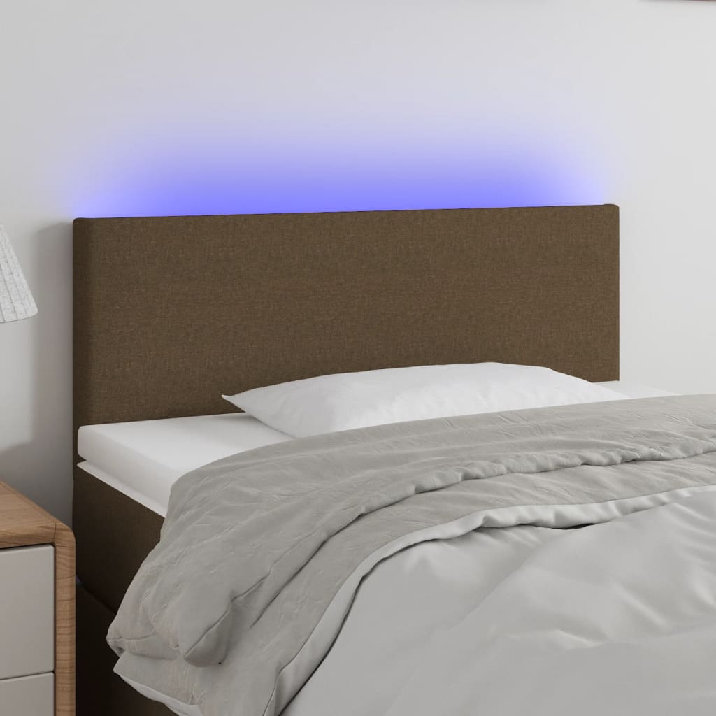 Tăblie de pat cu LED, maro închis, 100x5x78/88 cm, textil