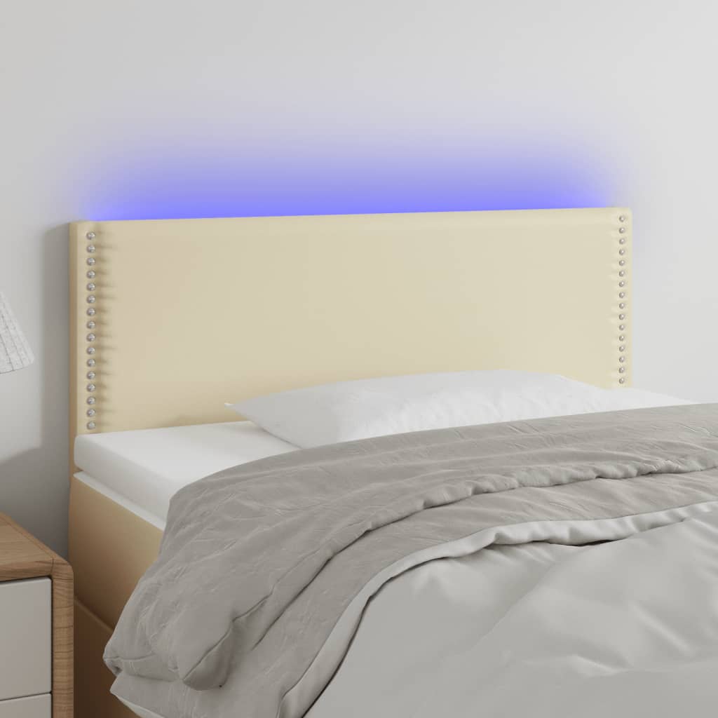 Tăblie de pat cu LED, crem, 100x5x78/88 cm, piele ecologică