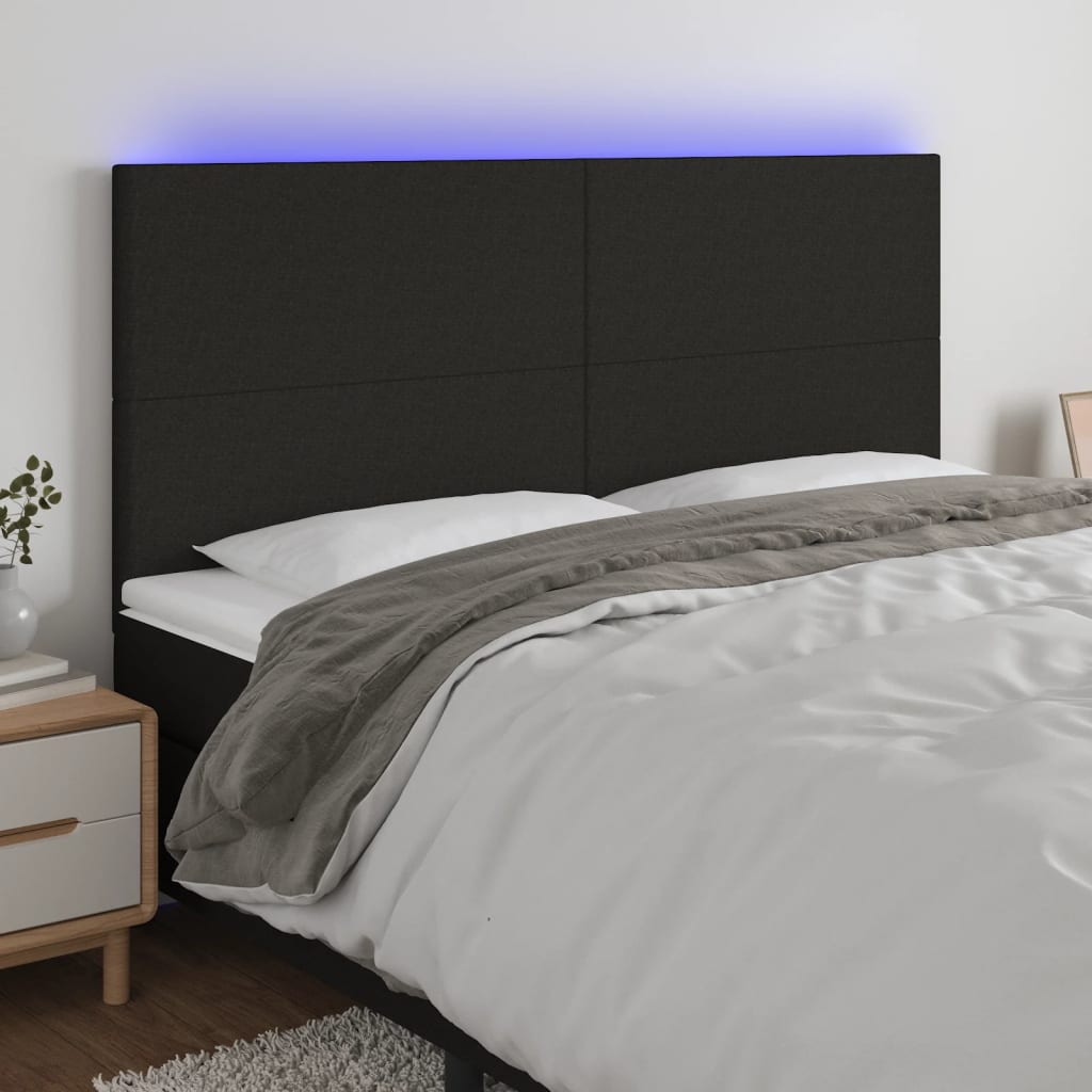 Tăblie de pat cu LED, negru, 160x5x118/128 cm, textil