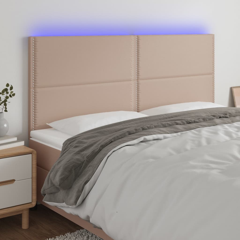 Tăblie de pat cu LED, cappuccino, 180x5x118/128 cm, piele eco