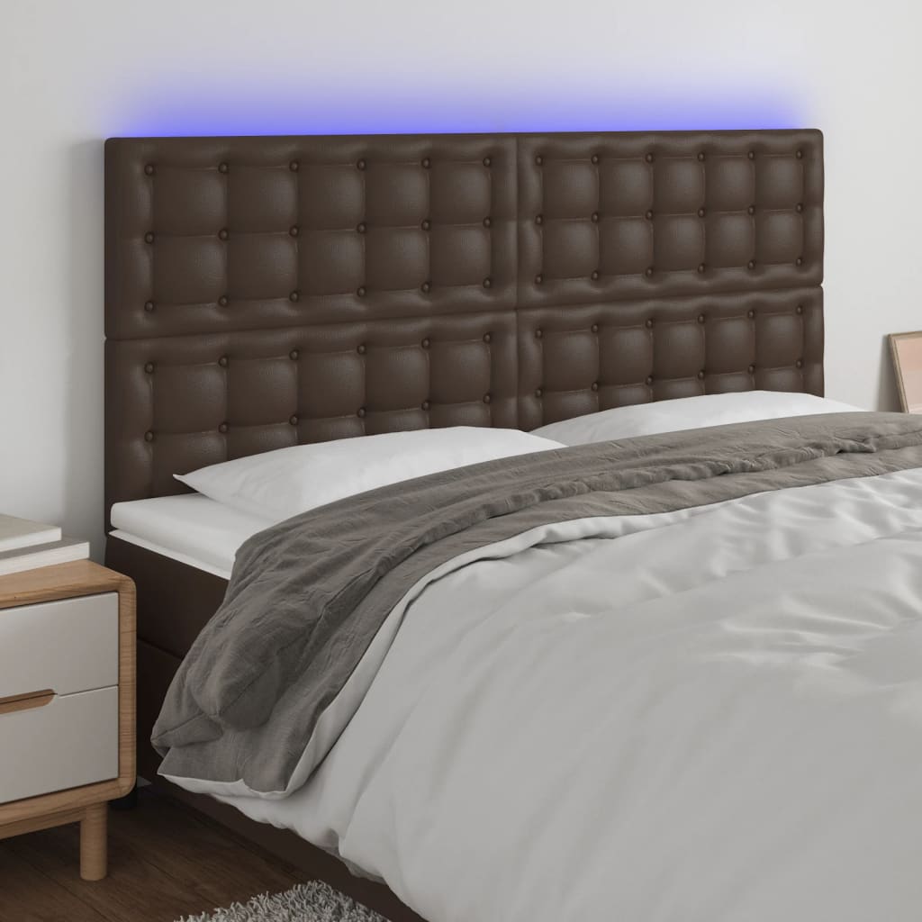 Tăblie de pat cu LED, maro, 180x5x118/128 cm, piele ecologică