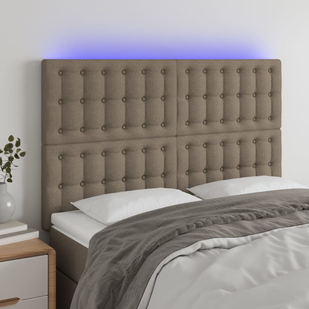Tăblie de pat cu LED, gri taupe, 144x5x118/128 cm, textil