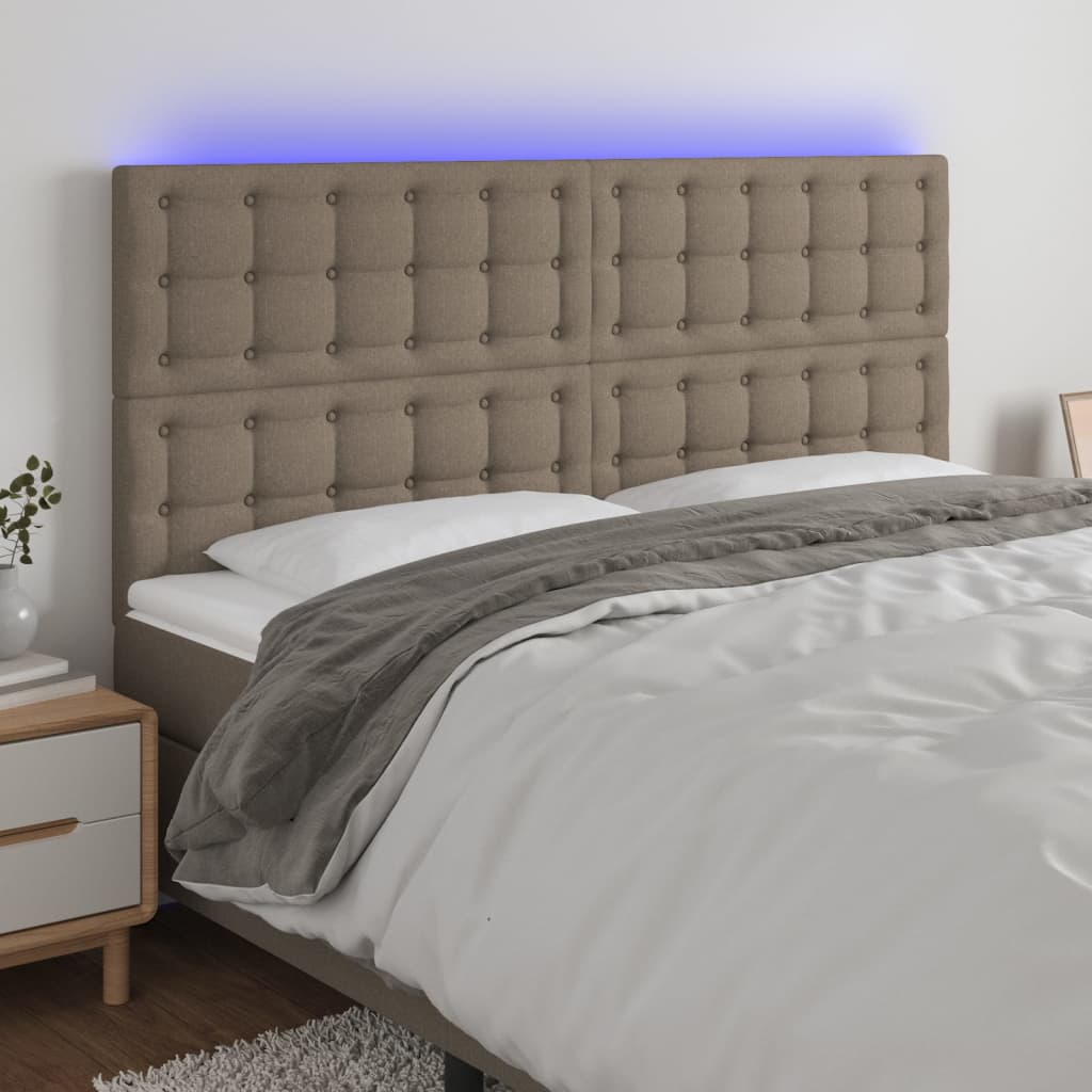 Tăblie de pat cu LED, gri taupe, 160x5x118/128 cm, textil