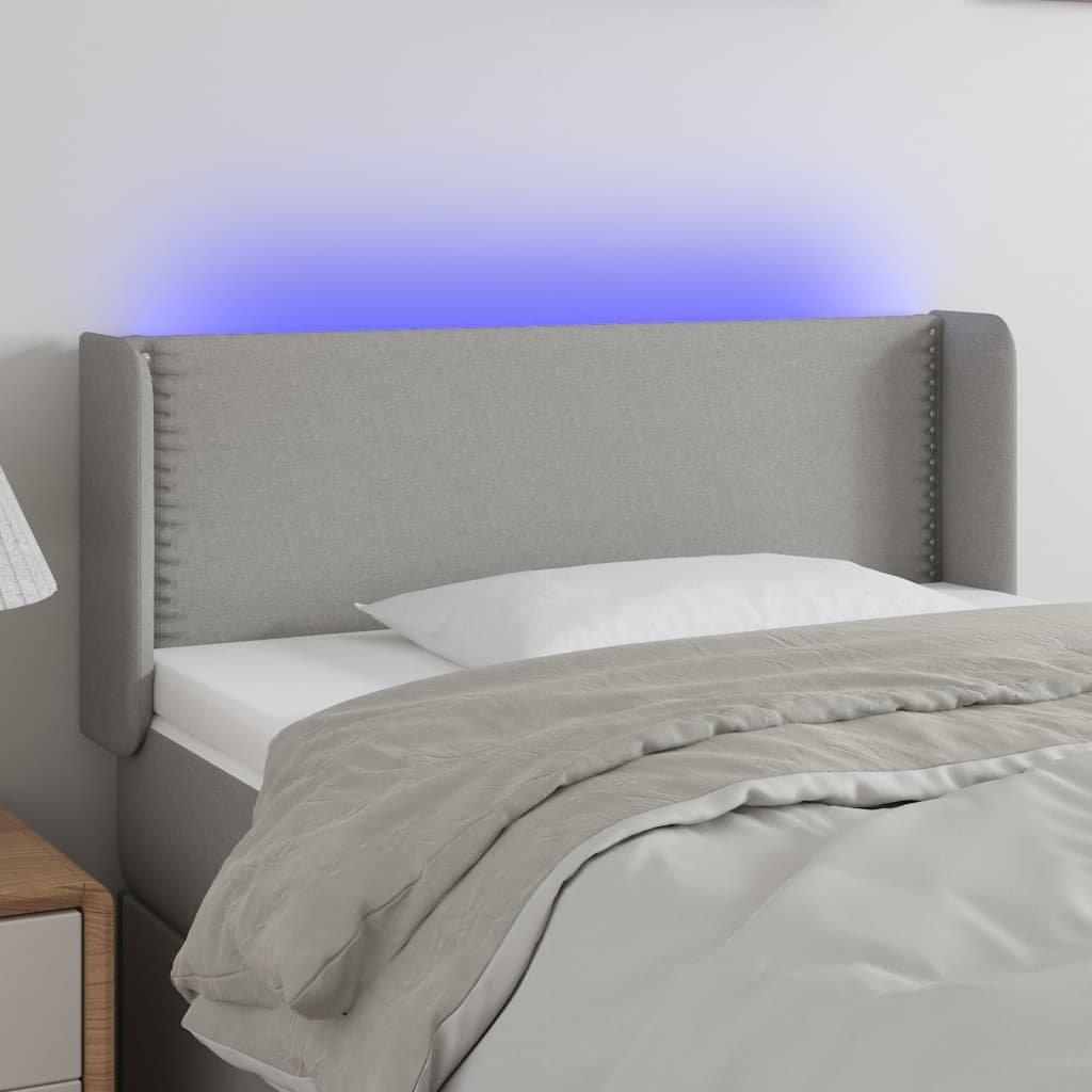 Tăblie de pat cu LED, gri deschis, 83x16x78/88 cm, textil
