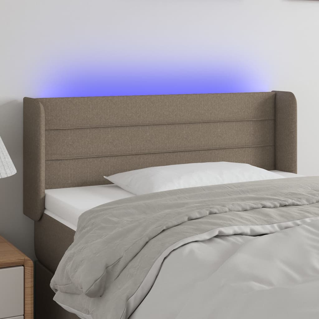 Tăblie de pat cu LED, gri taupe, 103x16x78/88 cm, textil