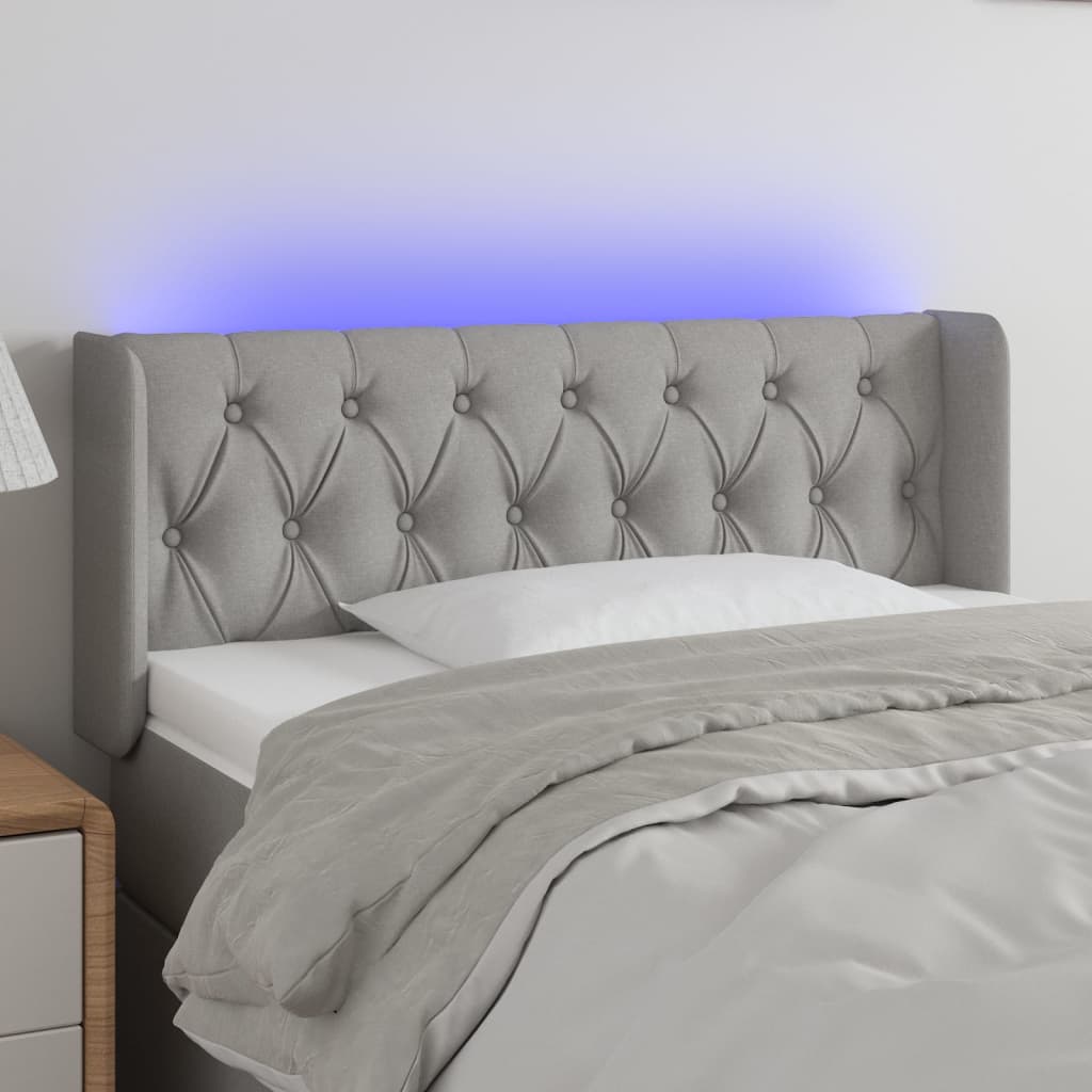 Tăblie de pat cu LED, gri deschis, 103x16x78/88 cm, textil