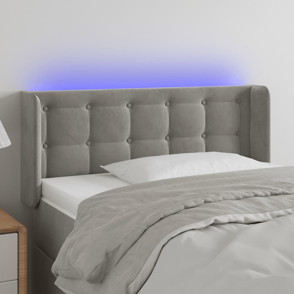 Tăblie de pat cu LED, gri deschis, 83x16x78/88 cm, catifea
