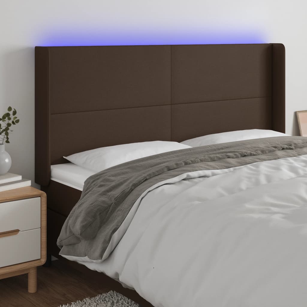 Tăblie de pat cu LED, maro, 163x16x118/128 cm, piele ecologică