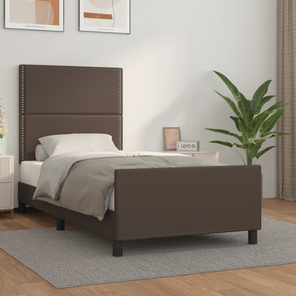 Cadru de pat cu tăblie, maro, 100x200 cm, piele ecologică