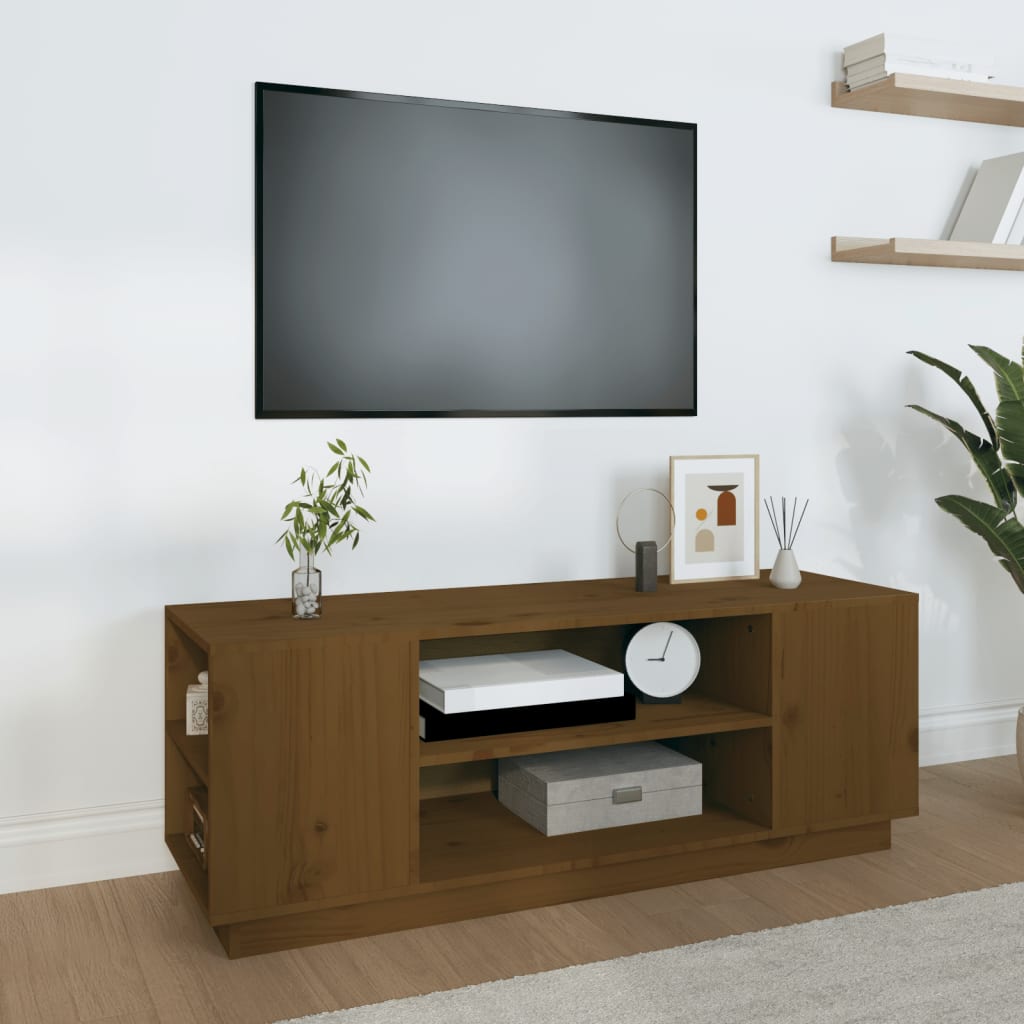 Comodă TV, maro miere, 110x35x40,5 cm, lemn masiv de pin